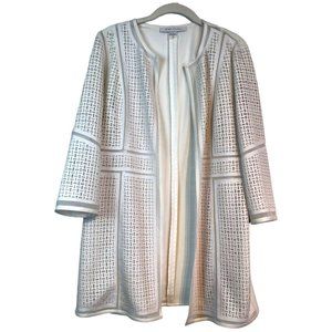 Peter Nygard Womens White Laser Cut Front Panel Jacket Size Medium Art to Wear
